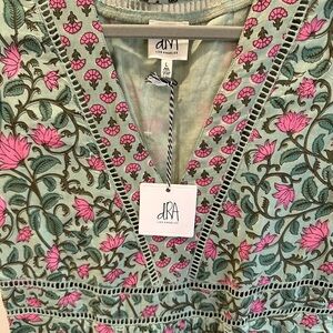 dRA Los Angeles Mint Green Floral Midi Dress with Pink Accents